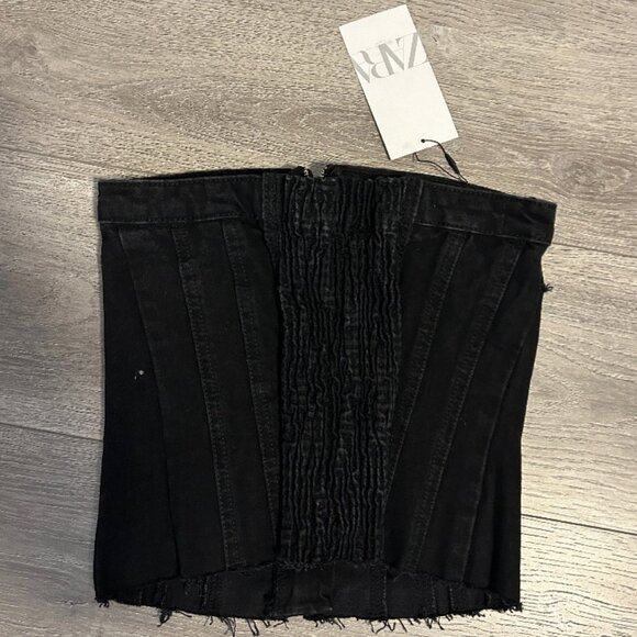 ZARA Black Denim Tube Top Size XS (Tags Attached) - Picture 2 of 2